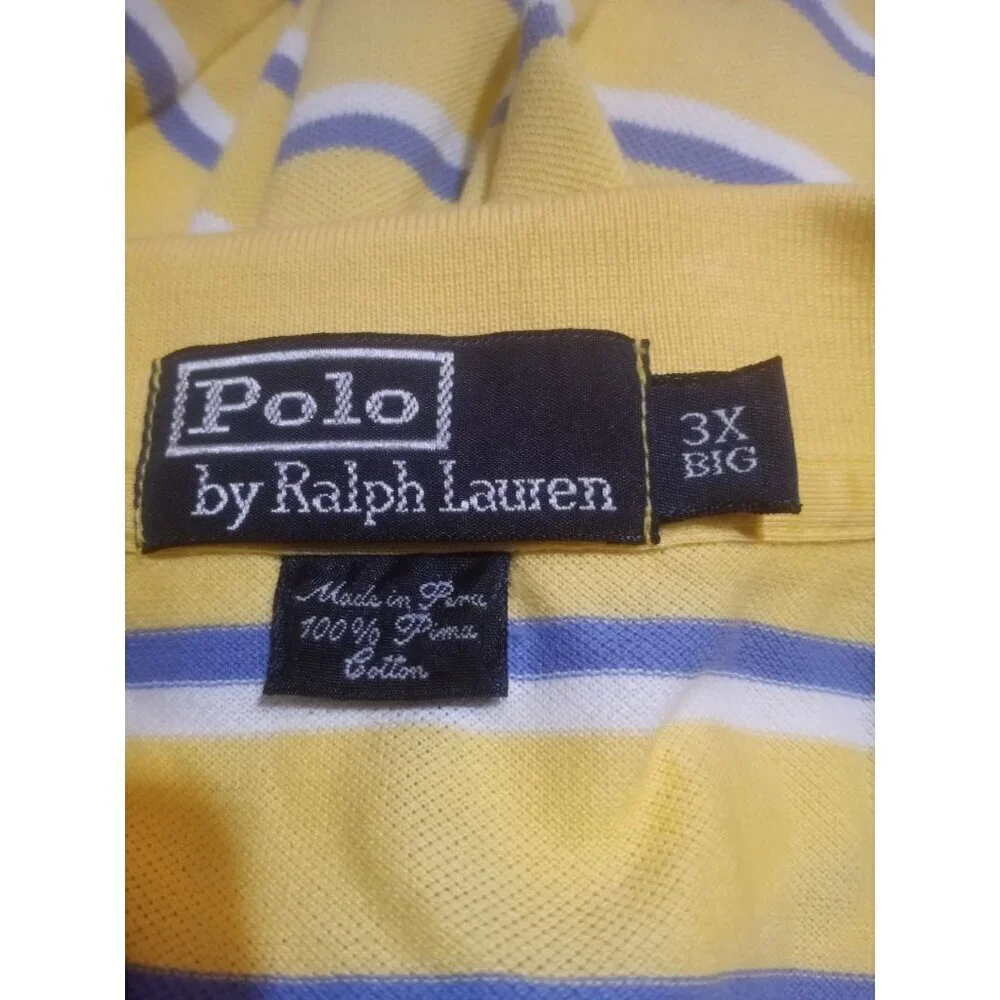 Polo Ralph Lauren Shirt Mens 3XB Big Striped Blue Yellow White 100% Pima Cotton